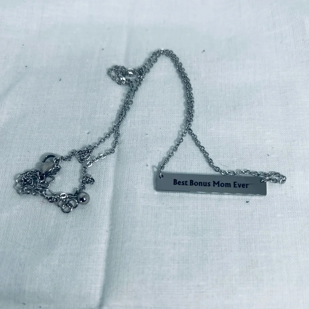 Best Bonus Mom Ever Titanium Stainless Steel Personal Bar Necklace Stepmom Retro